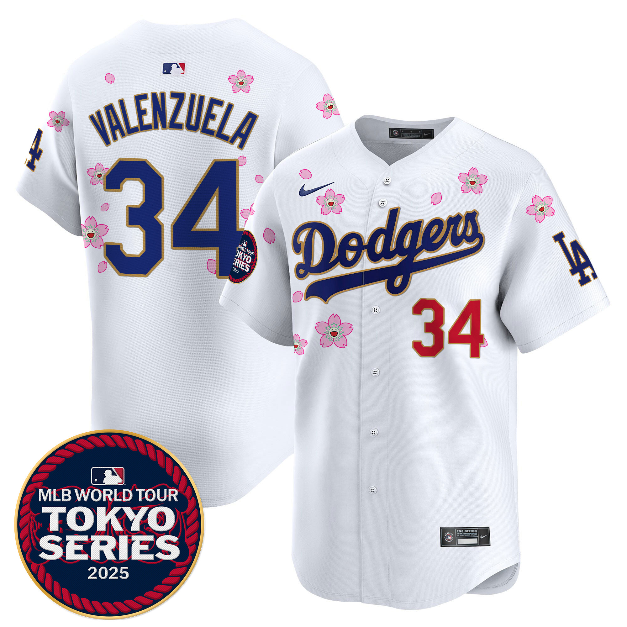 Men Los Angeles Dodgers #34 Valenzuela white Tokyo Series  Limited Stitched 2025 Jersey